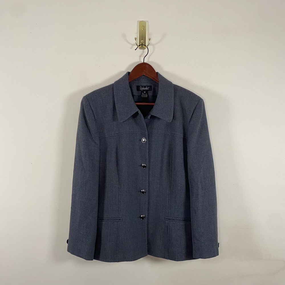 Vintage Rafaella‎ 100% Wool Structured Button Up Jacket Collared Gray Women's 14